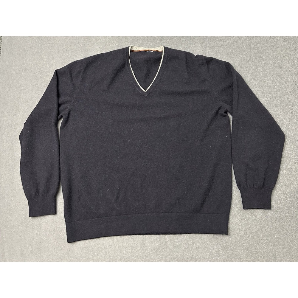 Loro Piana 100% Cashmere V-Neck Sweater Size 56 Black Preppy Italy Pullover